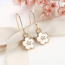 Sterling silver earrings female temperament day Korean retro long simple Joker golden cherry blossom earrings ear jewelry