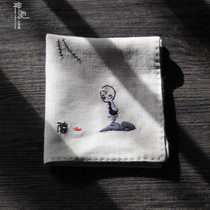 Ancient Zen cotton and hemp embroidery little monk handkerchief silk custom diy material bag to send Boyfriend Valentines Day gift