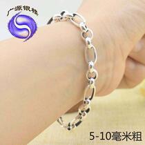 Japan-ROK version S925 pure silver retro Thai silver fashion tide oval bracelet lovers casual male and female silver accessories