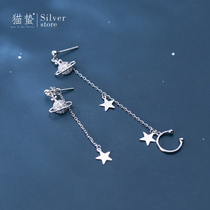 Cat Jellyfish Asymmetry Cosmic Ear Line Female S925 pure silver simple Joins lukewarm wind personality long headless ear clip