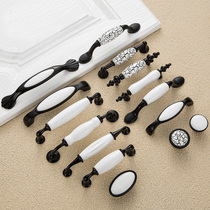 Black and white crack ceramic pull handle modern minimalist Farmland Garden Wardrobe cupboard TV Chest Drawer Handle Chinese handle
