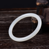 New Hetian Jade sheep Jade grade white jade retro round Bracelet girl thin bracelet girl ethnic style couple
