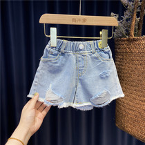 Childrens clothing girls shorts wear summer childrens Korean version of ripped jeans 1 year old 234 baby foreign style loose and casual