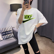 White t-shirt woman half-sleeve loose in the middle of a bottomed inner lap T-shirt woman 2021 early autumn new womens clothing European station tide