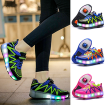 Runaway shoes Double wheels Childrens pulley shoes Boys and girls wheeled shoes Primary school deformation shoes Teen explosion shoes