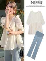 Gestational Woman Dress 2022 Summer New Suit Fashion Casual Loose Jacket Snow-spinning Jersey Tobellied Pregnancy Two Sets