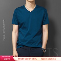 Summer mercerized cotton short-sleeved T-shirt mens V-neck cotton half-sleeved loose round neck Ice Silk middle-aged T-shirt summer mens