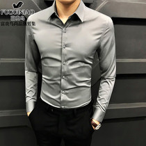 Rich Bird Spring and Autumn New British trend shirt mens long sleeve business slim solid color Ice Silk non-iron shirt mens clothing