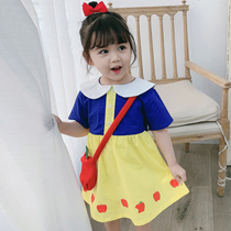 Childrens Clothing White Snow Princess Dresses Girl Summer Clothing Cartoon Apple Printed Hit Color Flip Collar Short Sleeve Princess Dress