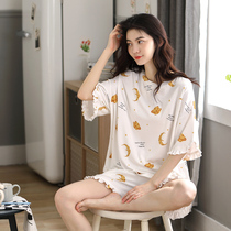 Womens summer 2021 new pajamas womens summer pure cotton thin short-sleeved cotton home wear two-piece suit zs