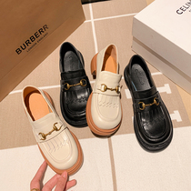 Black Flow Su Small Leather Shoes Women Inglous Wind 2022 Spring New One Foot Pedal Lefu Shoes Genuine Leather Round Head Single Shoe Tide