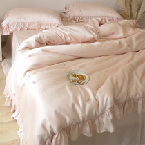 Pink Princess Wind pro-skin 80 Heather Four Sets Lotus Leaf Side Pure Cotton Nude Sleep Summer Ice Silk Sliding Bed Supplies