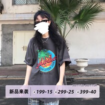 Dongri is a curly loose beach coconut tree short-sleeved 2021 new round-neck fashion casual printed t-shirt for women