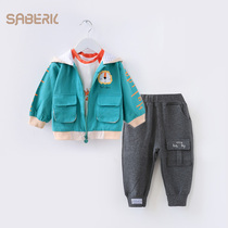 Small shell baby childrens clothing three-piece spring and autumn clothes new male baby wear suit girl hooded jacket