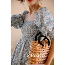 MICHELLYMO French vintage square collar floral dress female small man high waist bubble sleeve sweet short dress