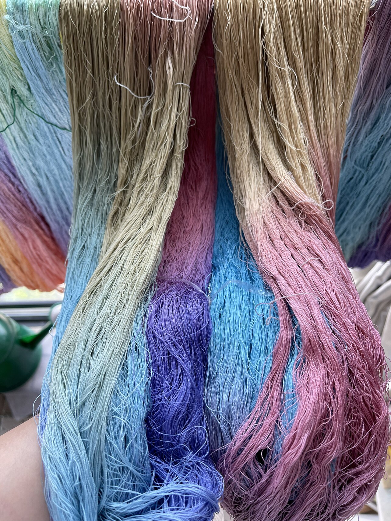 Hanging silk twist with hand dye random color embroiderable wrapped line fingers with hand bow diy