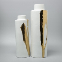 Modern new Chinese gold ceramic flower arrangement vase ornaments Creative indoor living room flowers Nordic Porcelain decorations