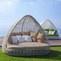 Outdoor leisure Birdcage large lying bed rattan beach bed outdoor courtyard hotel sunscreen PE imitation rattan sofa chair furniture