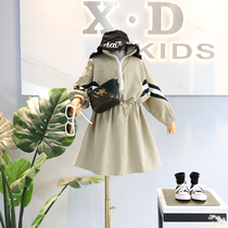 Brand childrens clothing 2019 new girl Han Faner color thread wide version shoulder waist casual dress