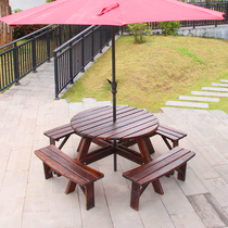 One-piece table and chair combination food stall garden outdoor dining table with umbrella outdoor park Night Market barbecue parasol courtyard