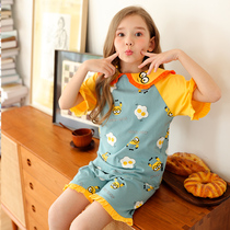Childrens pajamas Pure cotton thin section girls summer short-sleeved home suit suit girls cute super cute girl big child summer