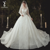 Long sleeve main wedding dress 2021 New temperament tailing bride pregnant woman court style simple winter out light yarn