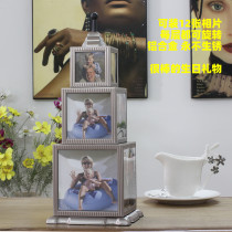 Foreign trade American simple and exquisite tower type rotatable metal silver-plated photo frame creative photo frame swing table ornaments