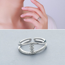 S925 sterling silver ring Japanese and Korean style cleaning Joker beautiful double line micro-inlaid open ring female silver jewelry ring
