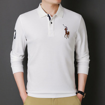 Polo shirt mens long sleeves spring and autumn cotton high-end T-shirt lapel embroidery middle-aged dad led large size Paul shirt
