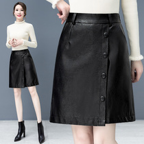 pu small leather skirt half body dress woman 2021 Spring autumn season new fashion high waist display slim fit thin A character short skirt pants early fall