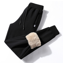 Winter men plus velvet padded sweatpants warm lamb cashmere foot cotton pants casual pants mens loose long pants