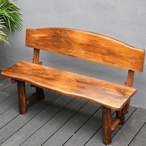 Outdoor anti-corrosion wood three-person bench backrest Park chair Landscape garden public seat row chair Solid wood long strip