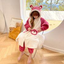 Childrens coral velvet pajamas autumn and winter girls flannel girls home clothing set thick children long winter