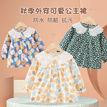 Baby-covered women pure cotton waterproof children eat siege babies wear air princess apron instead of spring and autumn