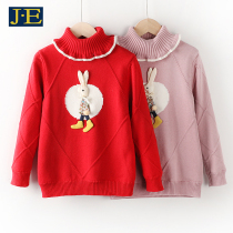 Girls red sweater high-neck winter clothes childrens children plus velvet Christmas and New year bottoming sweater