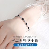 Four-leaf clover bracelet female silver inlaid black agate 2022 new luxury for girlfriend Christmas birthday present
