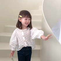  Girls White shirt 2021 spring Korean version of childrens female baby bubble sleeve short round neck long sleeve doll shirt top