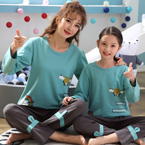 Girl Sleepwear Spring Autumn Pure Cotton Thin Section Long Sleeve Parent-child Sleepwear Mother Woman Clothing Children Toddler Baby Cartoon Home Clothes
