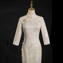 White lace cheongsam 2021 New retro temperament literary dress Daily improved version of Young autumn