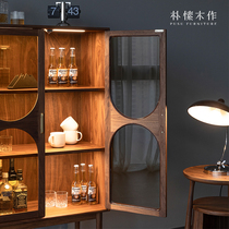 Park in wood for Nordic wine cabinet leaning against wall glass door with lamp display case Black walnuts solid wood light and luxurious bookcase Dining Side Cabinet
