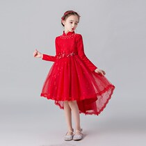 New autumn and winter girls trailing chorus tail conductor dress childrens piano catwalk performance long sleeve