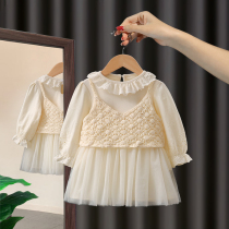 Girl dress spring and autumn 2021 new childrens princess skirt Yang Qi Net Red childrens clothing tide girl baby Autumn dress