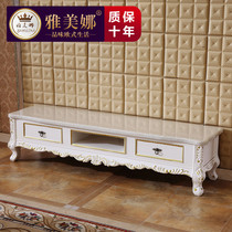  European-style solid wood TV cabinet French floor cabinet simple white gold and silver carved storage cabinet wine cabinet combination ivory