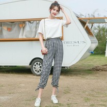 Small fresh suit girl summer dress 2021 new junior high school students Korean version loose style chiffon pants two-piece set