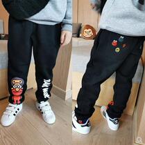 Japanese bape childrens clothing 2019 autumn and winter cartoon monkey boys and girls plus velvet warm pants pants