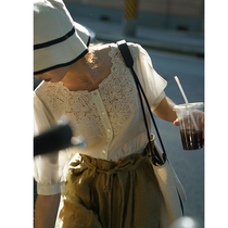 Nicepeople 2021 summer embroidery collarless lace shirt retro court style waist temperament shirt women