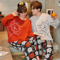 Couple pajamas female spring autumn autumn cotton long sleeve thin model 2021 new autumn and winter mens home clothing set