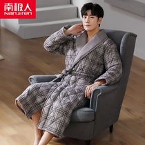 Sleeping robe mens pyjamas thickened pure cotton autumn and winter style with three layers of warm clamping cotton bathrobe with long and full cotton winter