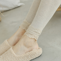  Spring and autumn Japanese nine-point leggings womens thin outer wear cotton lace dark gray long pants slightly pressed thin