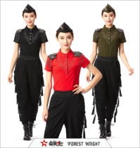 Forest knight sailor dance costume womens 2021 new stand-up collar short-sleeved T-shirt top square dance performance suit